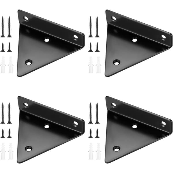 4 stk. usynlige flydende hyldebeslag i metal til vægmontering, sorte, 100 × 80 mm