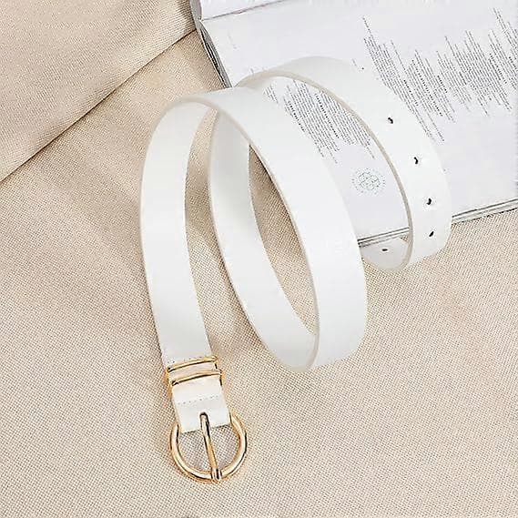Läder Dambälten för Jeansklänningar Mode Guldspänne Dambälte, 2-pack (Svart+Vit)