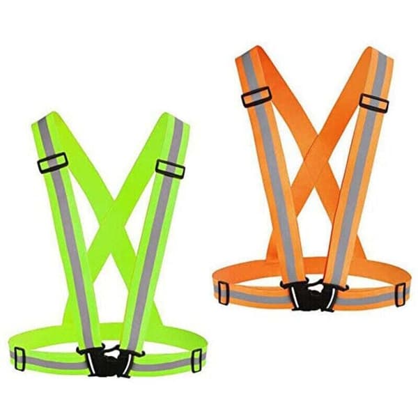 2-pack reflekterande säkerhetsvästar för löpning, justerbara varselvästar - Grön + Orange