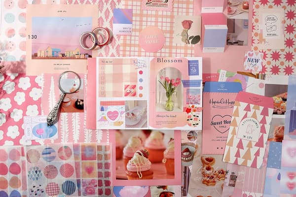 344 dele Scrapbooking tilbehørssæt, lyserødt Kawaii Bullet Journal Scrapbook-sæt med A6 gitternotesbog