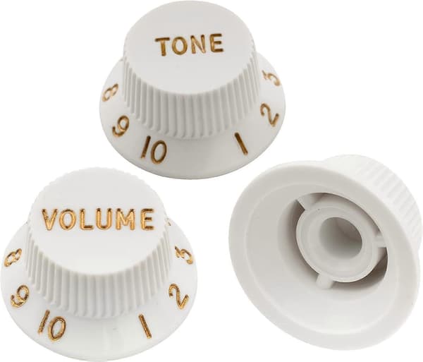 Ultra Universal Fit Size Strat Knobs 2 Tone 1 Volume Set for Fender Stratocaster ST Style Electric Guitar, White