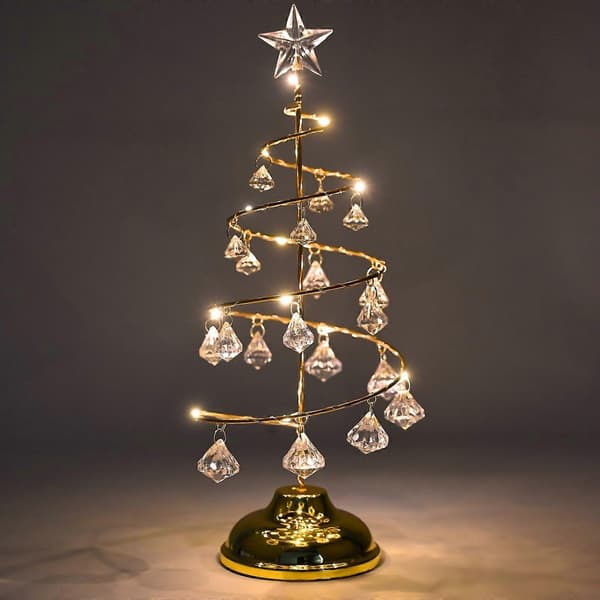LED Crystal Christmas Tree Lights with Ornaments, 33cm Table Decor [JUN]