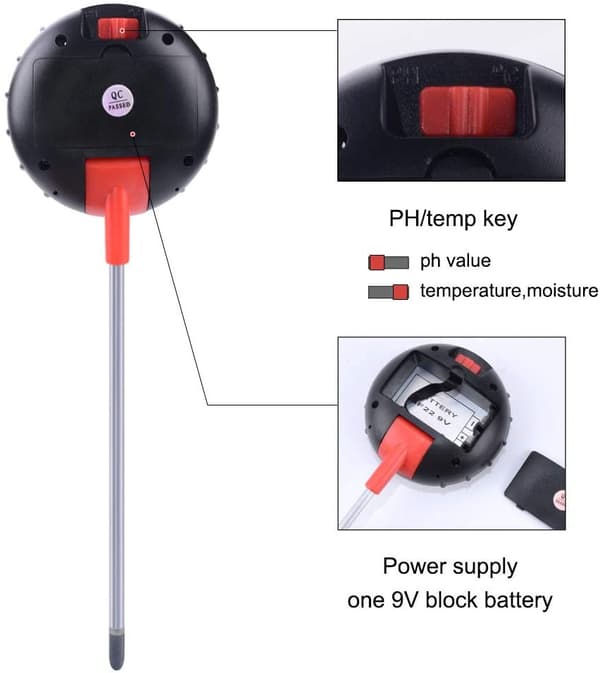 5-in-1 Digital Soil pH Meter Hygrometer with Backlit LCD Screen