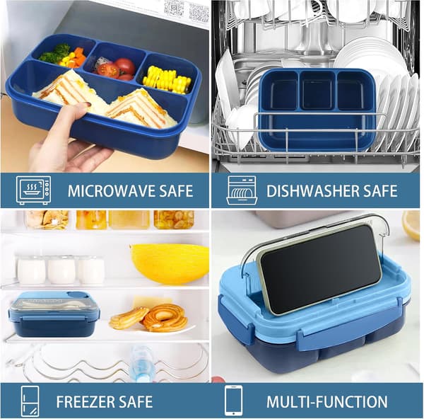 Bento Lunch Box for Adults, Leak-Proof Lunch Box with Sauce Container, Fork and Spoon