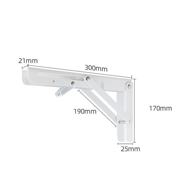 2 stk. foldbare beslag, 300 mm foldbart beslag, foldbart hyldebeslag i rustfrit stål, hvid hyldebr