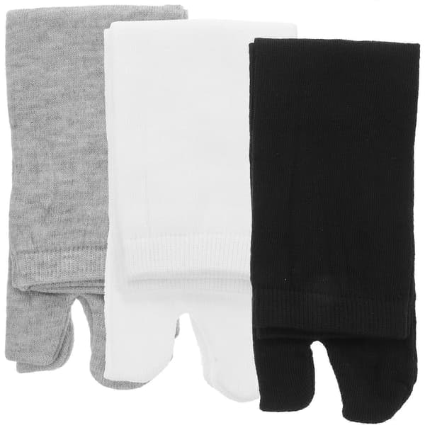 3 Pairs Elastic Polyester Cotton Tabi Toe Socks for Women (White+Grey+Black)