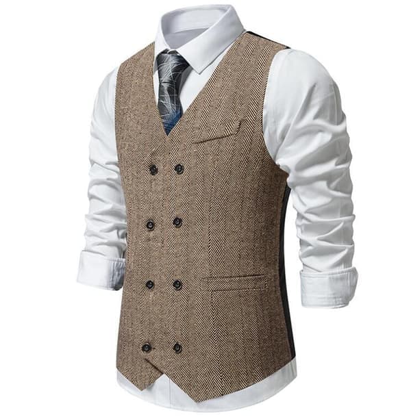 Men's Vest Slim Fit Double-Breasted Coffee 2XL Coffee 2XL