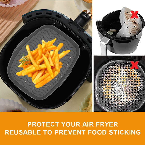 Airfryer Silikonform, Rektangulär Silikonbehållare för Airfryer, Silikonform för Airfryer svart black medium size