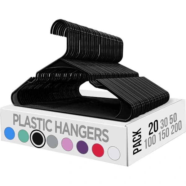 Clothes Hangers 20-pack - Space-Saving Plastic Hangers - Durable Hanger with Shoulder Notches (Black)