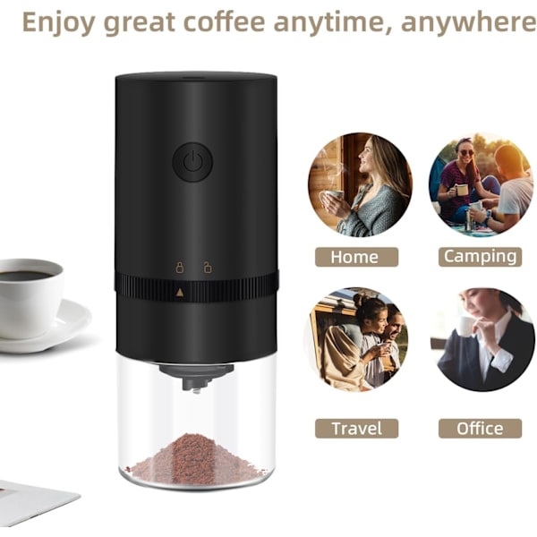 Bärbar Elektrisk Kaffekvarn, Mcbazel Uppladdningsbar Mini Kaffekvarn med Flera Malningsgrader - Svart