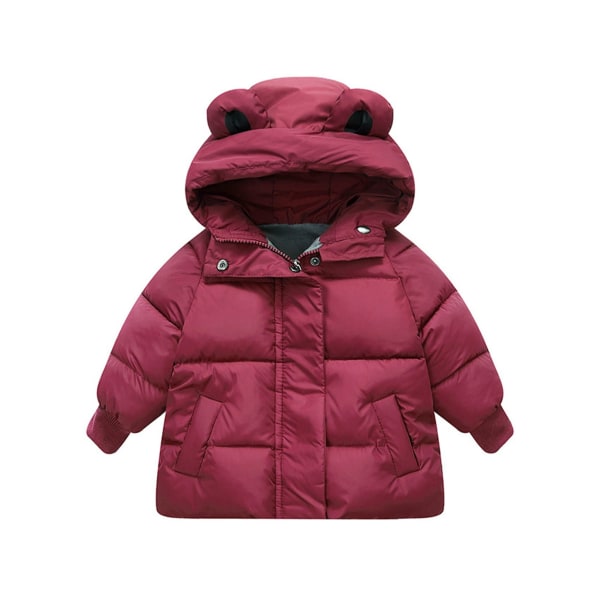 Huvjackor för flickor vinter med huva med huva casual pocket hoodies quiltade kappor, färg: vinröd, storlek: DE 92