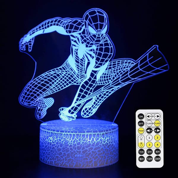 Superhelt 3D nattlampe, Spiderman leker for gutter, morsomme menn