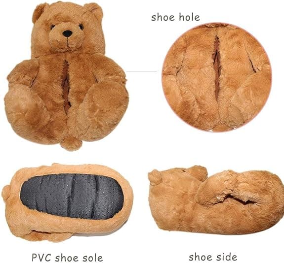 Mørk leopardmønstret bamse, plys hjemmesko, vintervarme sko 24 cm