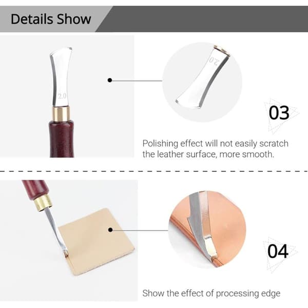 Leather Edge Creaser Leather Craft Edge Creaser Adjustable Creaser Leather Arc Edge Flat Groove Bone File Tool Bone File Set (2mm)