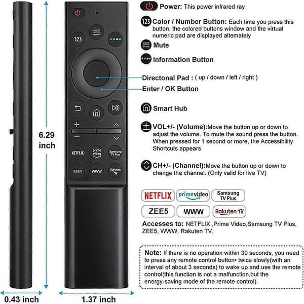 LCD LED Compatible with Samsung Smart TV HDTV Remote Control Handheld Remote Infrared Remote Commander