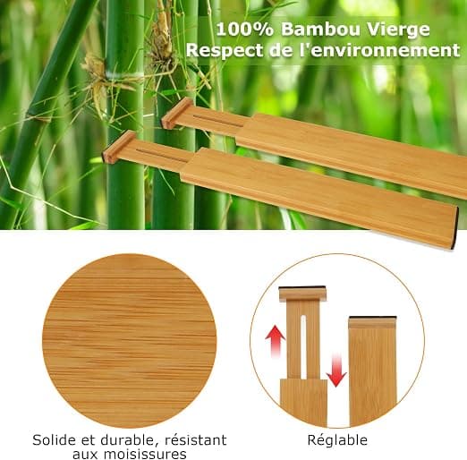 4 Bambu Lådindelare, Kökslådsorganisatör, Bambu