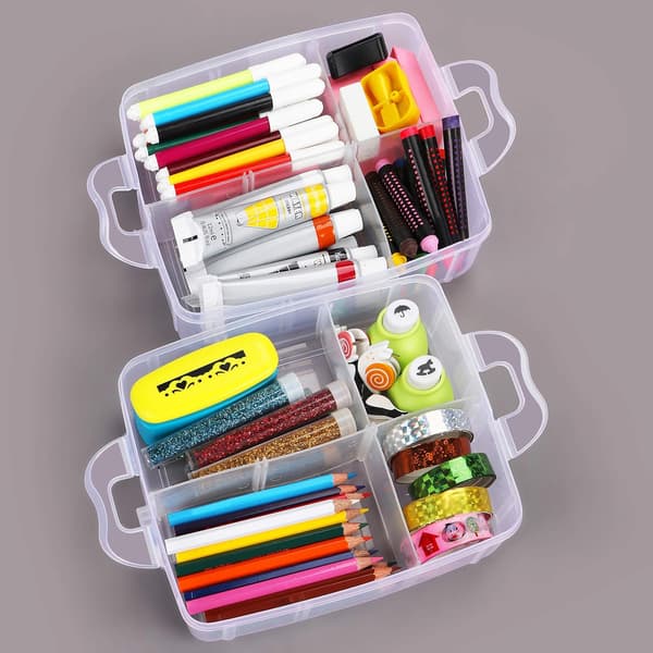 Storage Box with Compartments - 3-Tier Detachable and Stackable Storage Box with Compartments in Transparent Plastic - Storage Box