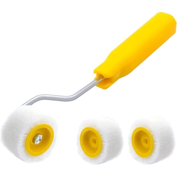 Mini 1.2 cm Paint Rollers Compatible with Edge or Corner Touch-ups. Small Wool Brushes. Small Paint Tool Set (1 Brush + 3 Rollers)[LD]