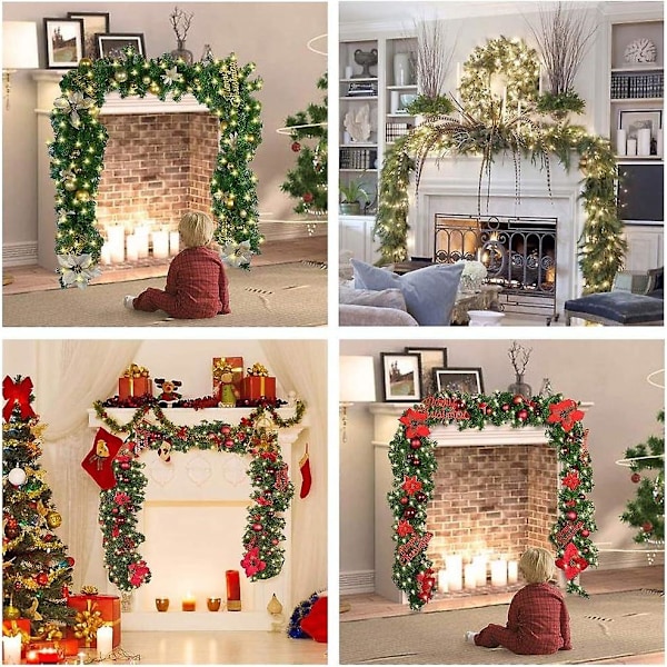Ny 270 cm juleguirlande, Kunstig granguirlande med LED-lys, Juledekoration Pink