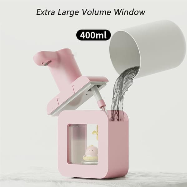 Pink Automatic Sensor Soap Dispenser - Foaming, Touchless, Warm Lighting, Cartoon Pet, Waterproof