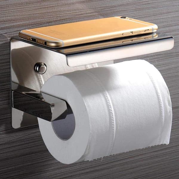 Toiletpapirholder - Vægmontering med skruer til badeværelset - Velegnet til en megarulle - Rustfrit stål, poleret krom
