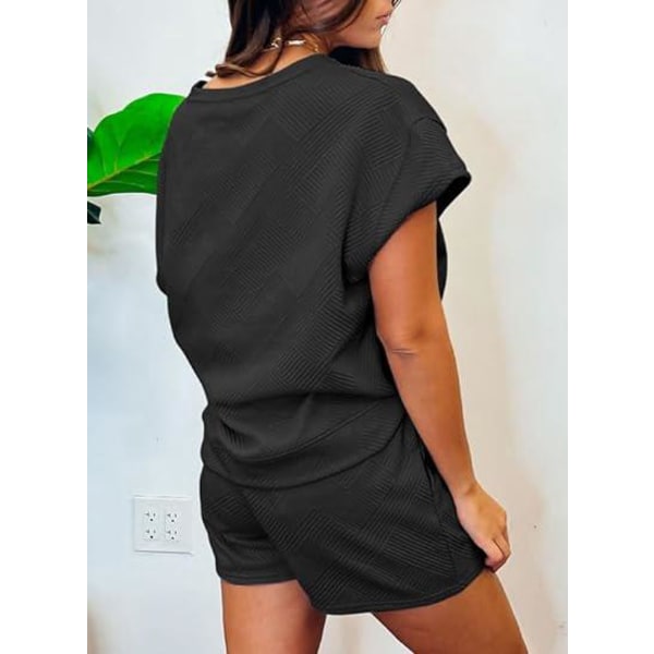 Kvinnors 2-delade outfits Loungeset Casual kortärmade skjortor Shorts Mysig pyjamas Sweatsuit Set-XL
