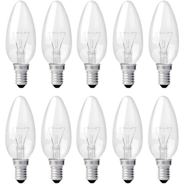 E14 40W Clear Candle Bulb, Dimmable Lamp, Warm White 2700K, 400lm, Flame Bulb, E14 Edison Screw Candle Bulbs, 10-pack