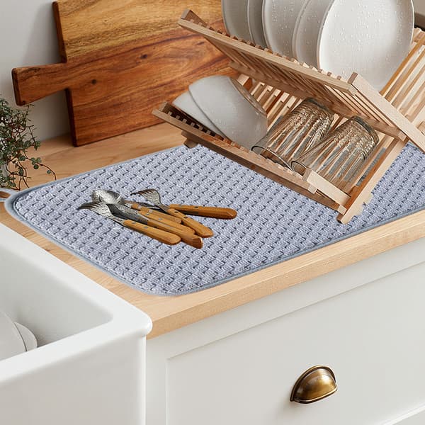 Oppvaskmatter for kjøkkenbenk 2-pakning, absorberende oppvaskputer, vaskbare mikrofiber oppvaskstativmatter (grå)