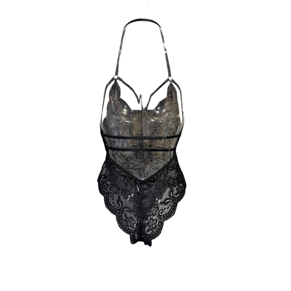 Kvinnors Lingerie Spets Babydoll Djup V Blommor Rygglös Broderi Ärmlös Bodysuit Svart, Storlek: 2Xl