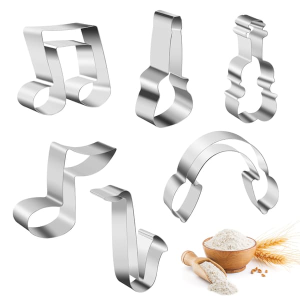 Musiknoder Kageudstikkersæt - 6 Dele Musiknodeform Musikinstrumentform Guitar Kage Rock Cupcake Topper til Børn