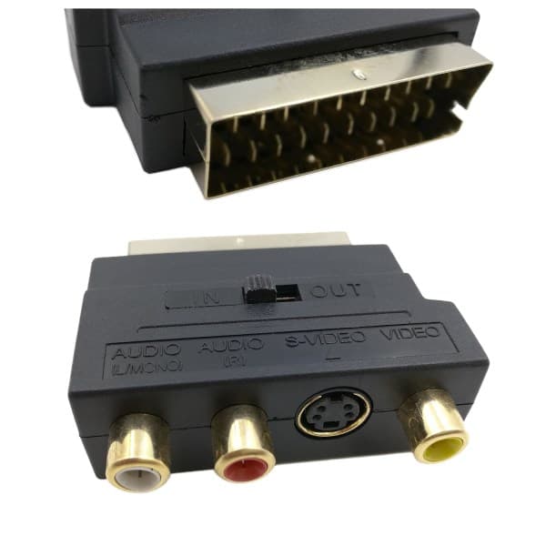 RGB Scart 21-bens han til 3 RCA AV-hunstik Konverter + Videoadapter (Sort)