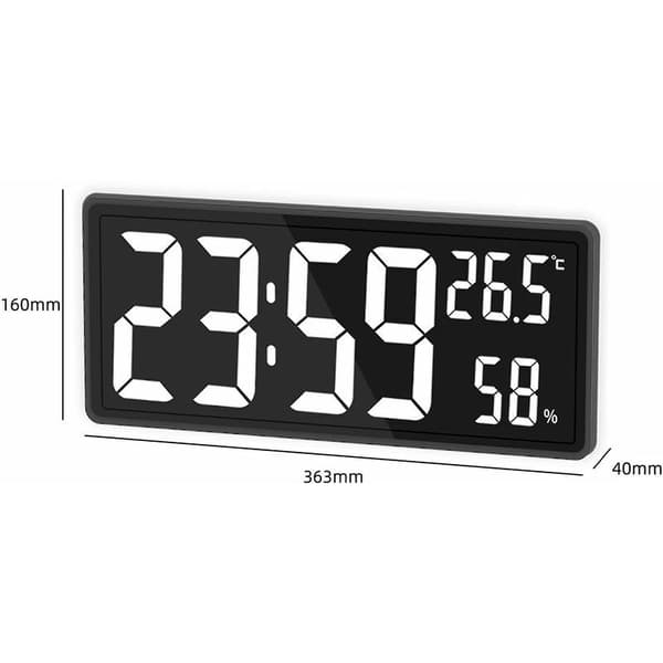 LED digital väggklocka, stor sifferdisplay, för kontor och inomhusbruk, vit