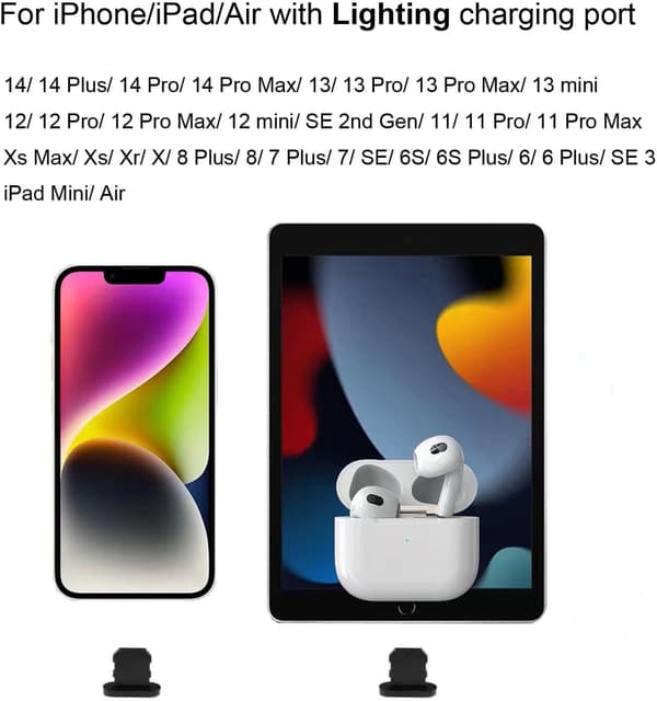 6 pölytulppaa iPhone 14 Pro Maxille (musta)