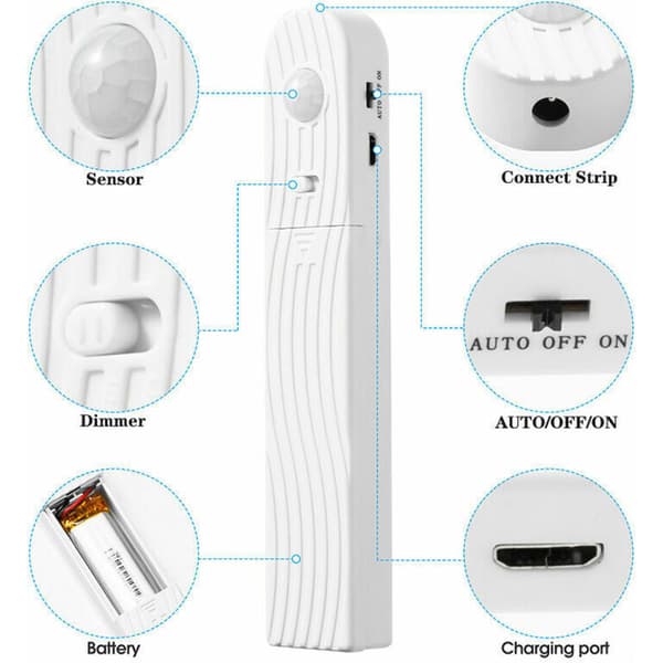 2M LED Strip with Motion Sensor, 120 LED Lights, Dimmable, Battery Operated, Self-Adhesive, for Kitchen, Cabinet