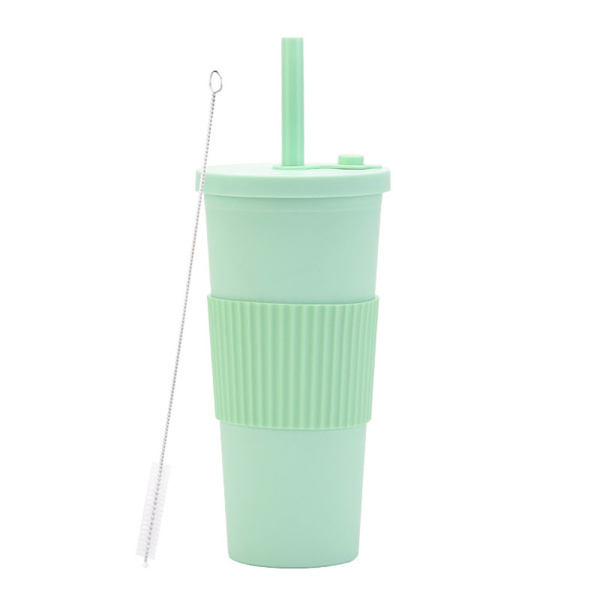 700 ml Stor Dubbelväggig Plastmugg med Sugrör Mjölktekopp Bärbar Utomhus Sugrörsmugg