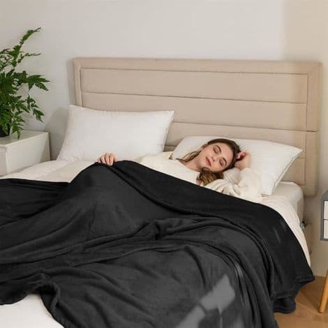 Sorte tæpper og plaider 150x200cm - Blødt, varmt flaneltæppe til sofaen, vendbart