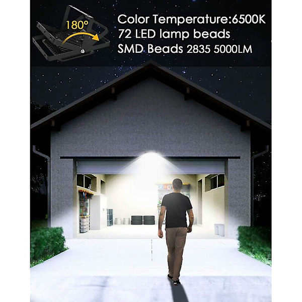 50W LED Liiketunnistinvalonheitin, 1P66 Vedenpitävä Ulko-LED-valonheitin, 6500K Ulko-LED-valonheitin