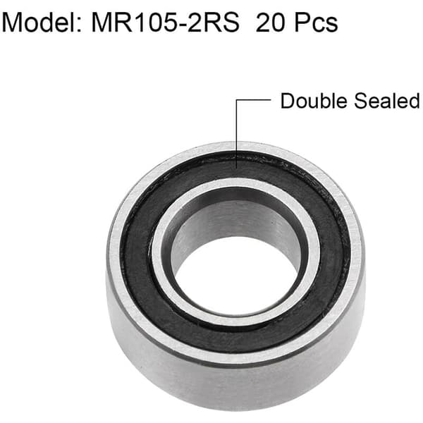 20 stk. MR105- 5X10X4Mm dobbeltskærmede stålkuglelejer miniaturekuglelejer, sort