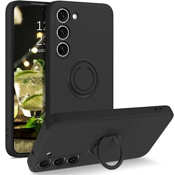 Samsung S24 - Vælg Farve Silikone Cover Magnetisk Ringholder Sort Sort Sort