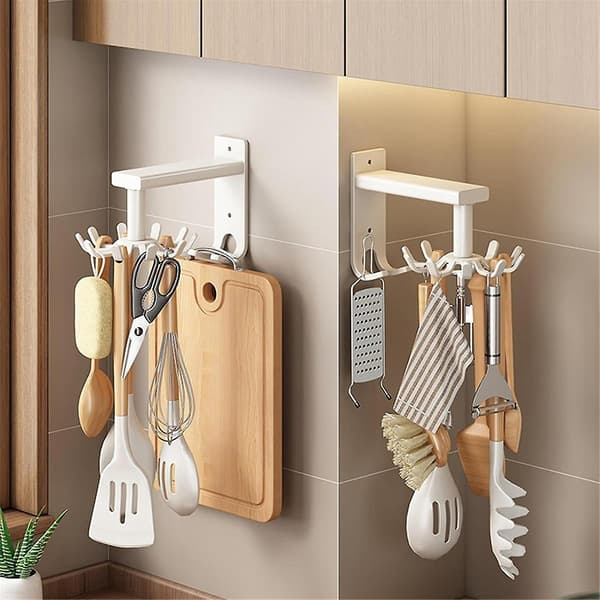 Kitchen Utensil Holder Practical Rotating Tool Hook Holder Wall Mounted Kitchen Utensil Hanger Rotatable