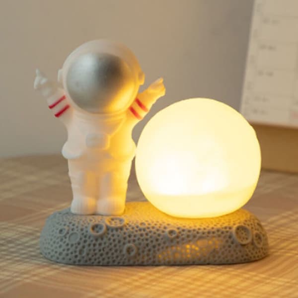 Spaceman Moon Night Light Decorative Cute Appearance Warm Light Bedside Lamp for Bedroom Front Gold