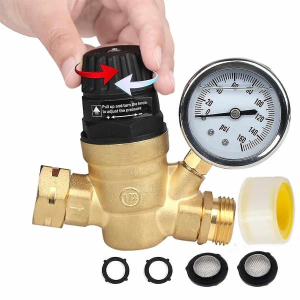 Vanntrykksregulator for campingvogn, justerbart håndtak, vanntrykksreduserer, vanntrykksregulatorventil