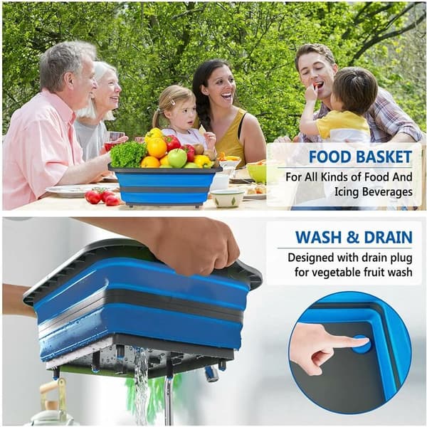 Cutting Boards, 4 in 1 Foldable Cutting Board with Dish Basin, Multifunctional Foldable Dish Basin (Blue)