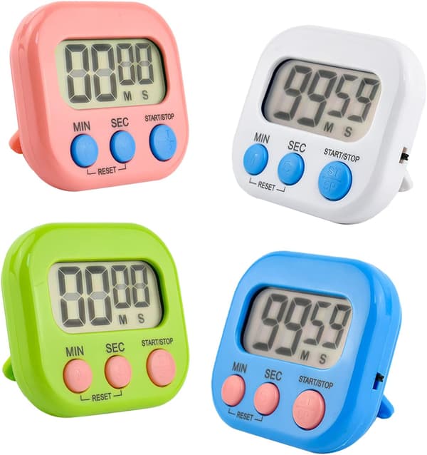 4 stk (blå, hvid, pink, grøn) køkkentimer, digital timer, stor