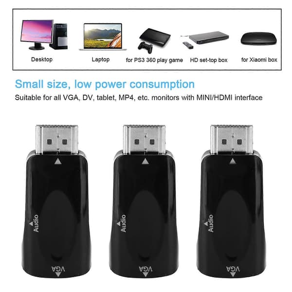 3 sett hann til VGA hunn-omformer 1080P videoadapter med lydutgang