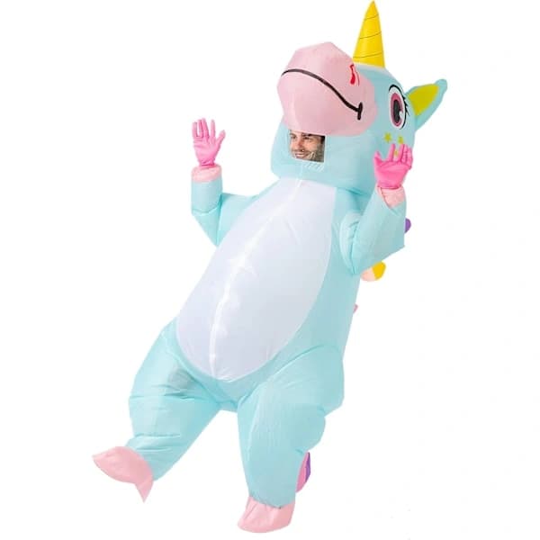 Oppustelig enhjørningekostume til voksne - Blå heldragt til Halloween