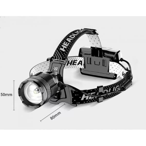USB-C Oppladbar LED-hodelykt, Ekstremt Kraftig 90 000 Lumen 4 Moduser Hodelykt, A