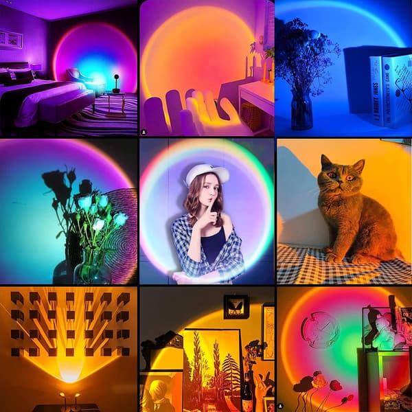 Sunset Lamp, Sunset Lamp with USB, Rainbow Light LED Night Light Adjustable Height 16 Colors 4 Dynamic Modes Two Remote Controls 180° Rotation