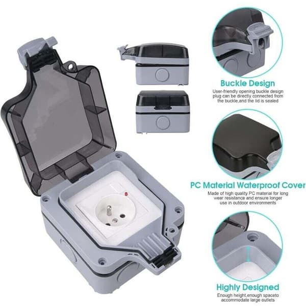 IP66 Waterproof Socket, Wall Mounted Waterproof Socket for Outdoor Use, Dustproof Wall Socket Box for Indoor and Outdoor Use (With Switch, B)