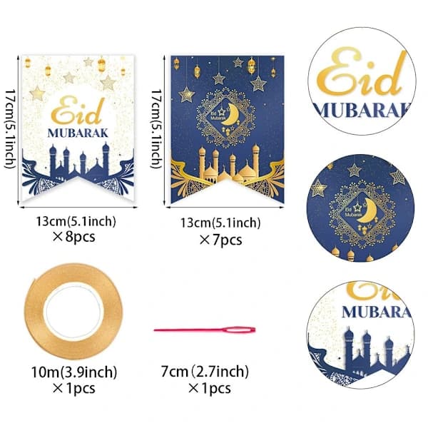 Hengende flagg måne stjerne girlander Eid Mubarak banner
